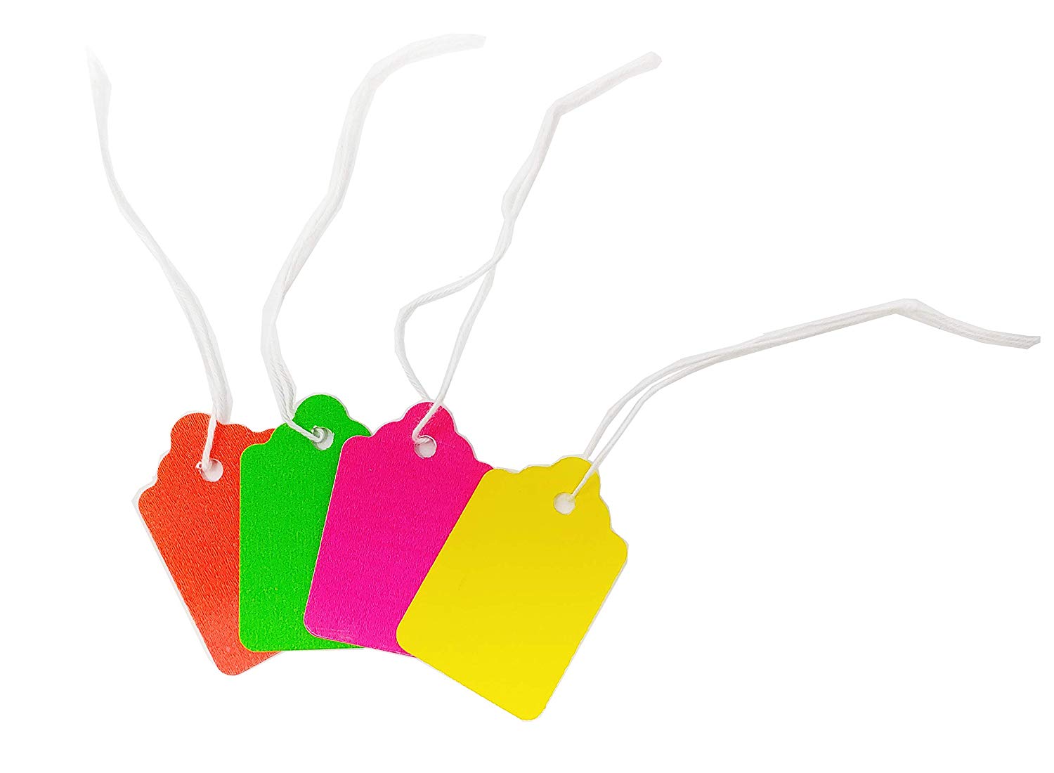 Fluorescent Neon Blank Strung Merchandise Pricing Tags with String, 5 Tags,  1.1 W x 1.75 H, 100 Pack